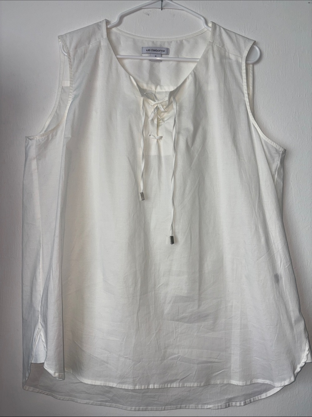 Liz Claiborne White Sleeveless Tie-Neck Blouse Size XL - Picture 2 of 10